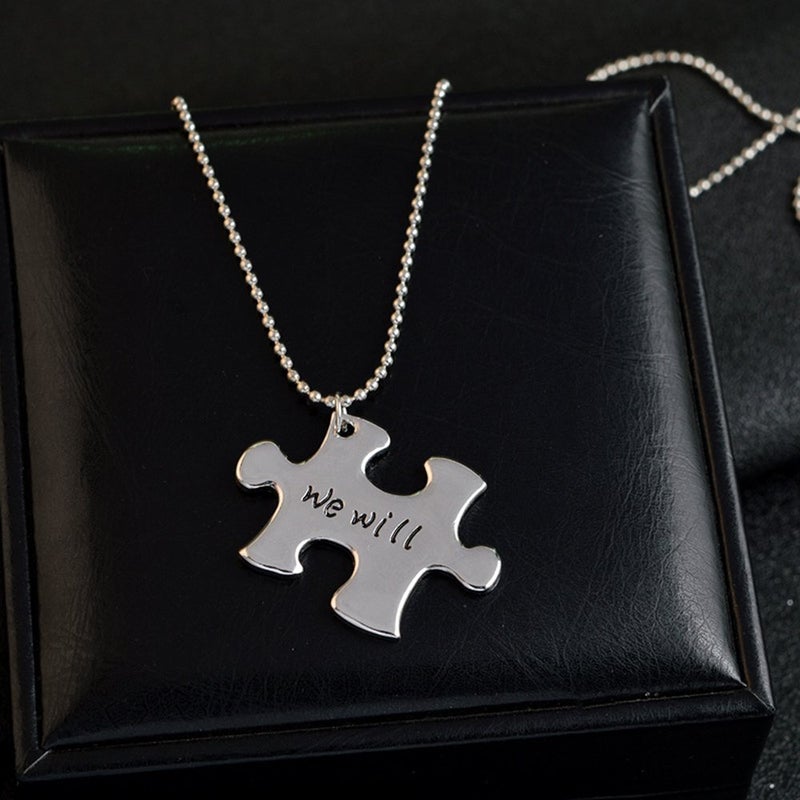 MeiligoÂ® Fashion 3 Pcs Best Friends Forever Gift Alloy We Will Always be Connected Letter Puzzle Dog Tag Necklace Key Chain Square Matching Engraved Letter Necklace Set (Necklace - Silver(3 pcs)) - Image 4